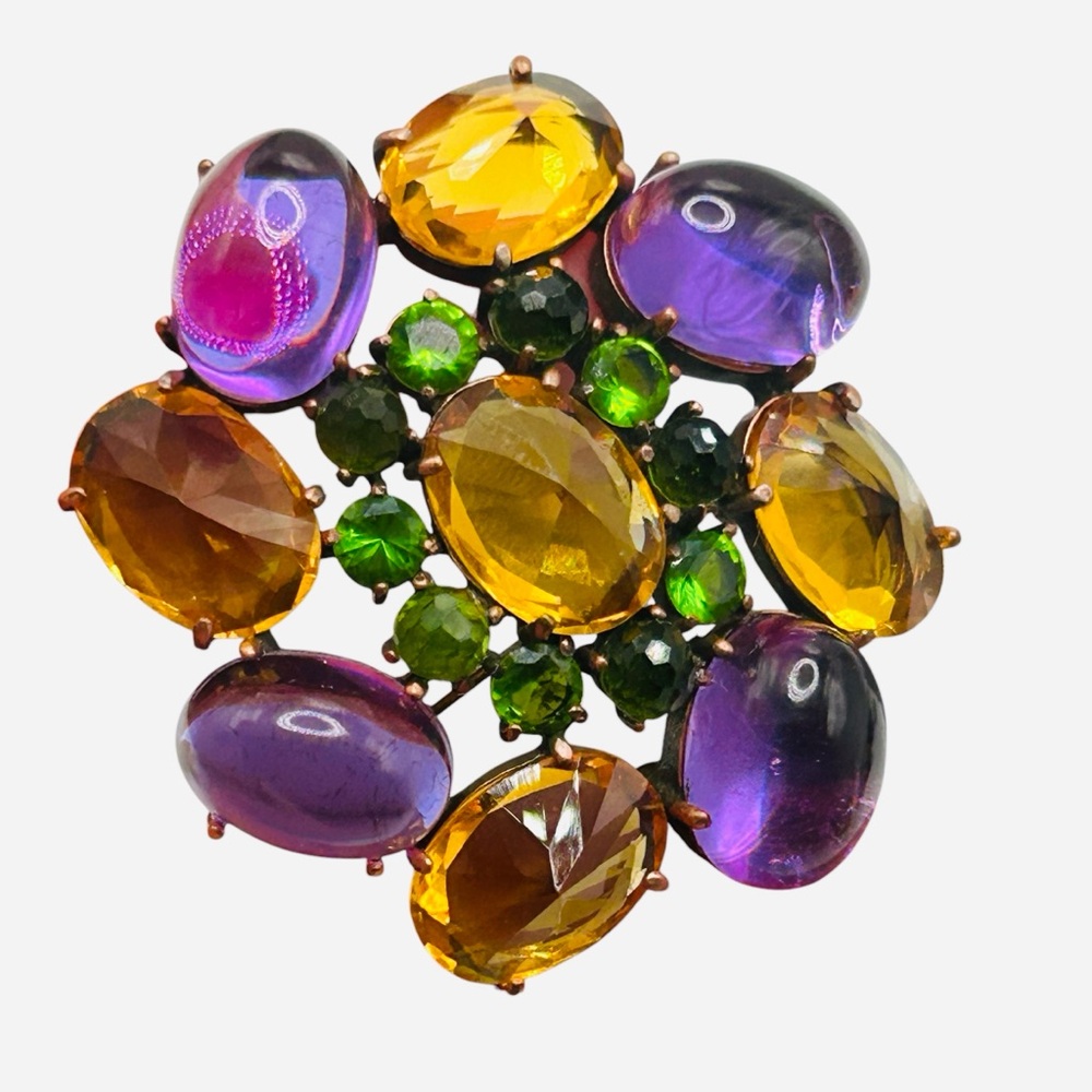 Joan Rivers Inverted Gold, Purple and Green Rhinestone Brooch - Picture 2 of 6